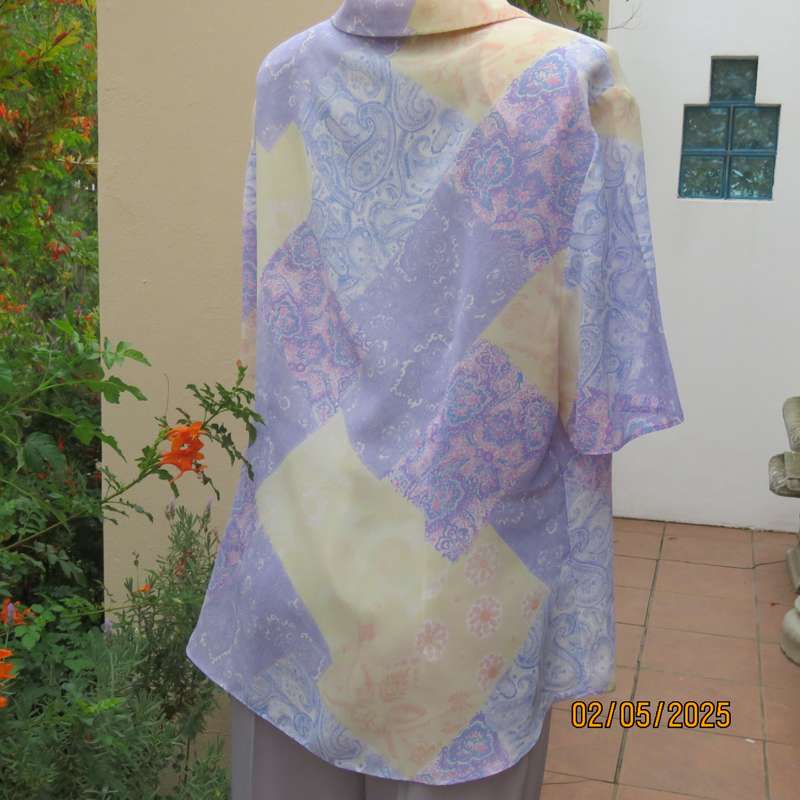 DONNA CLAIRE lilac and peach colour blocked bohemian print size 42 short sleeve top