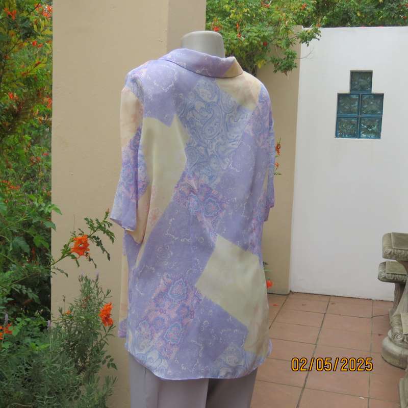 DONNA CLAIRE lilac and peach colour blocked bohemian print size 42 short sleeve top