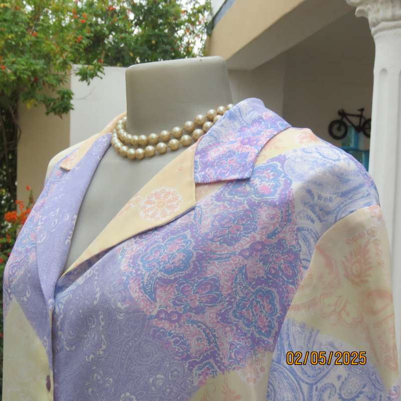 DONNA CLAIRE lilac and peach colour blocked bohemian print size 42 short sleeve top