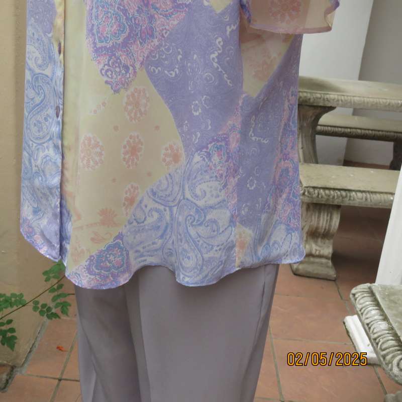 DONNA CLAIRE lilac and peach colour blocked bohemian print size 42 short sleeve top