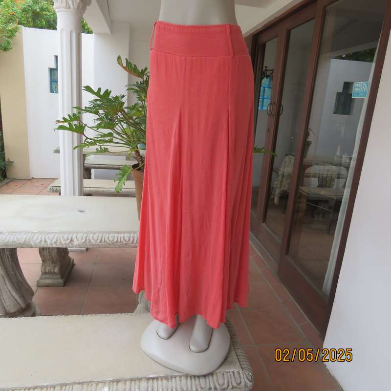 Crimson colour wide paneled poly-rayon fully lined maxi skirt size 46.