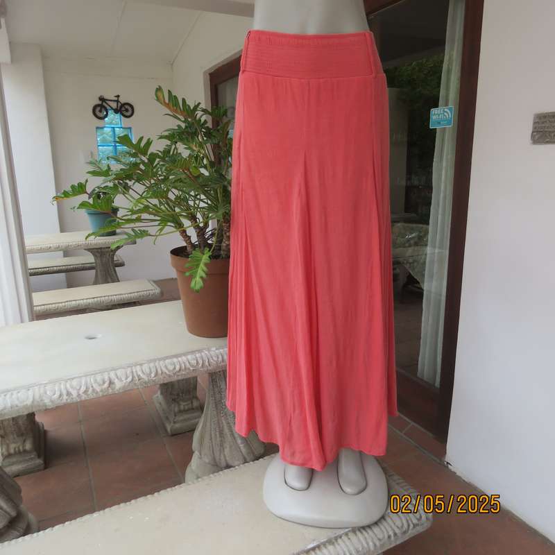 Crimson colour wide paneled poly-rayon fully lined maxi skirt size 46.