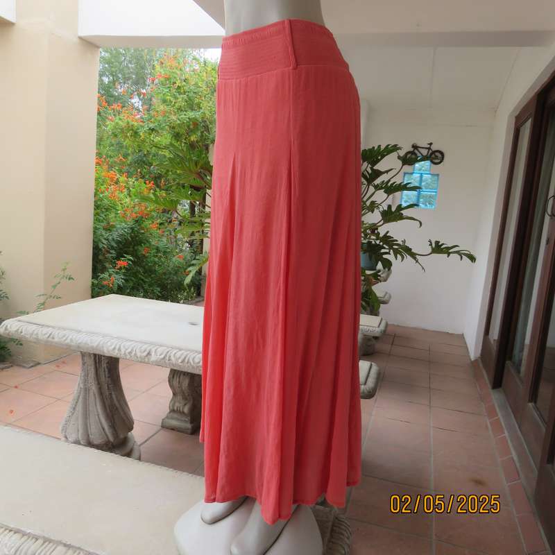Crimson colour wide paneled poly-rayon fully lined maxi skirt size 46.