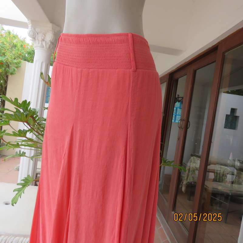 Crimson colour wide paneled poly-rayon fully lined maxi skirt size 46.
