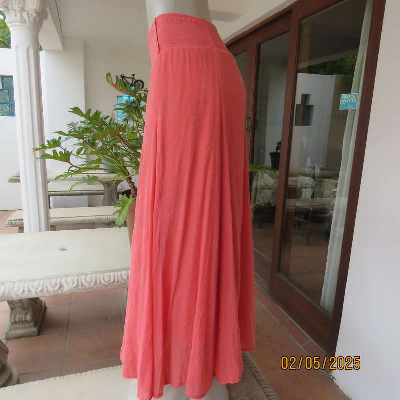 Crimson colour wide paneled poly-rayon fully lined maxi skirt size 46.