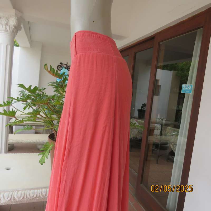 Crimson colour wide paneled poly-rayon fully lined maxi skirt size 46.