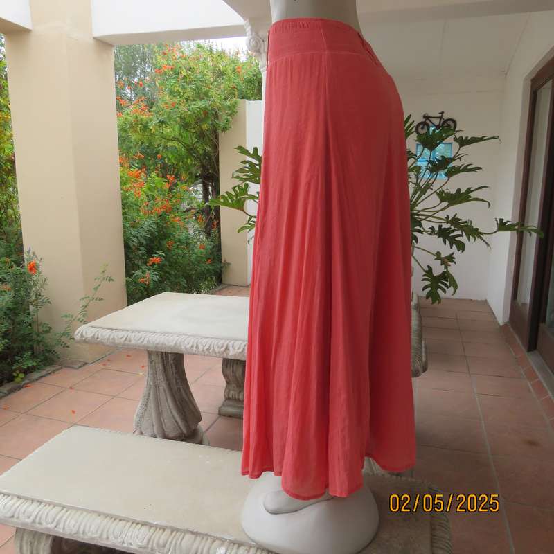Crimson colour wide paneled poly-rayon fully lined maxi skirt size 46.
