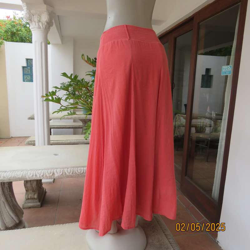 Crimson colour wide paneled poly-rayon fully lined maxi skirt size 46.