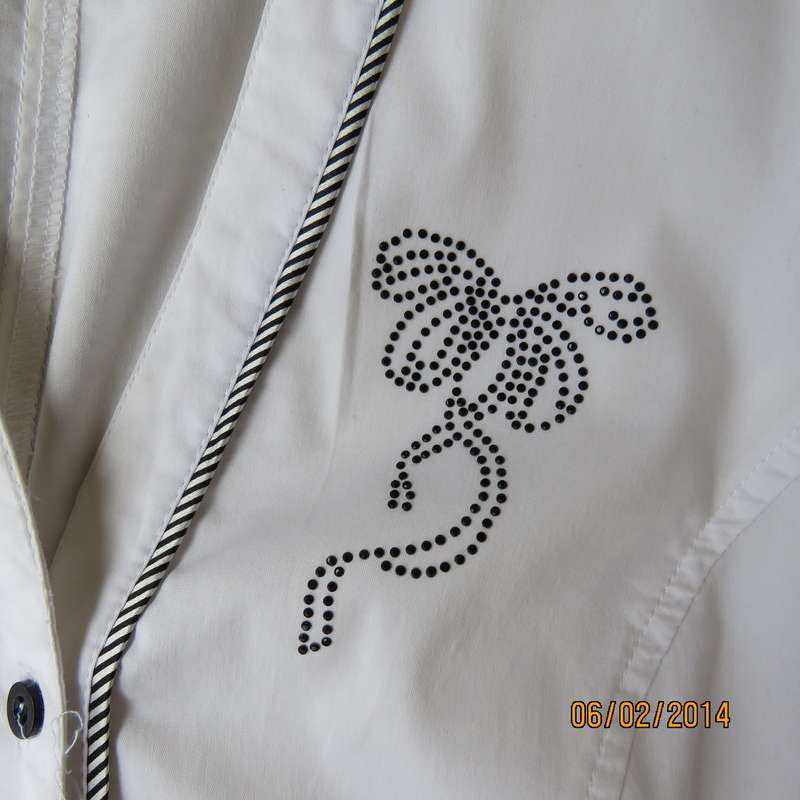 High quality white stretch polycotton OASIS long sleeve tailored top size 36. Sequin decoration.