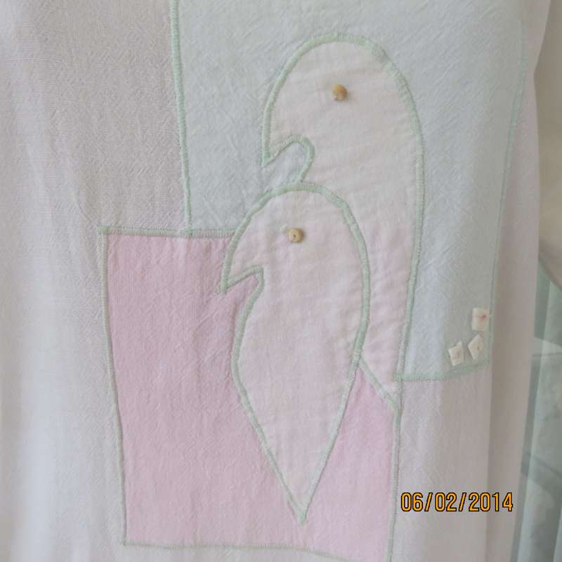 Typical 80's boutique made boutique made dropped waist appliqued dress .Natural colour.Size 36