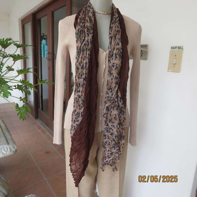 GIFT OF NATURE creased polycotton brown-beige with tiny blue flowers 180cm x  92cm scarf.