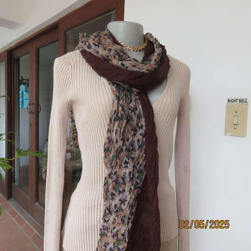 GIFT OF NATURE creased polycotton brown-beige with tiny blue flowers 180cm x  92cm scarf.
