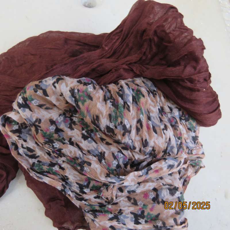 GIFT OF NATURE creased polycotton brown-beige with tiny blue flowers 180cm x  92cm scarf.