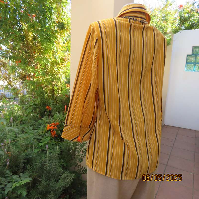 MILADYS button down vertical striped top in mustard-vanilla and brown. Size 38