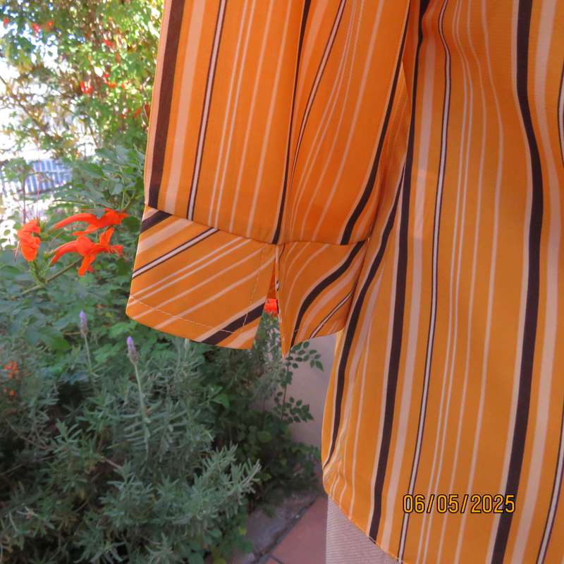 MILADYS button down vertical striped top in mustard-vanilla and brown. Size 38