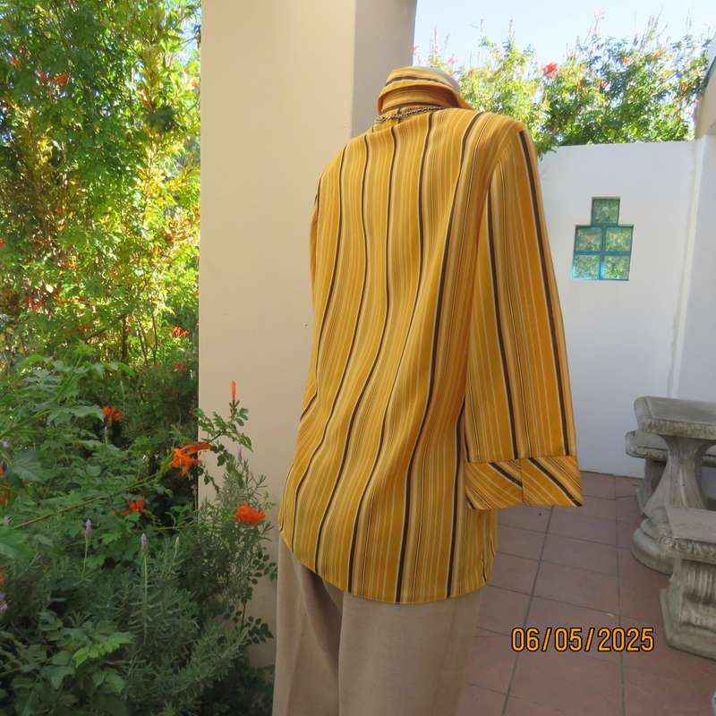 MILADYS button down vertical striped top in mustard-vanilla and brown. Size 38