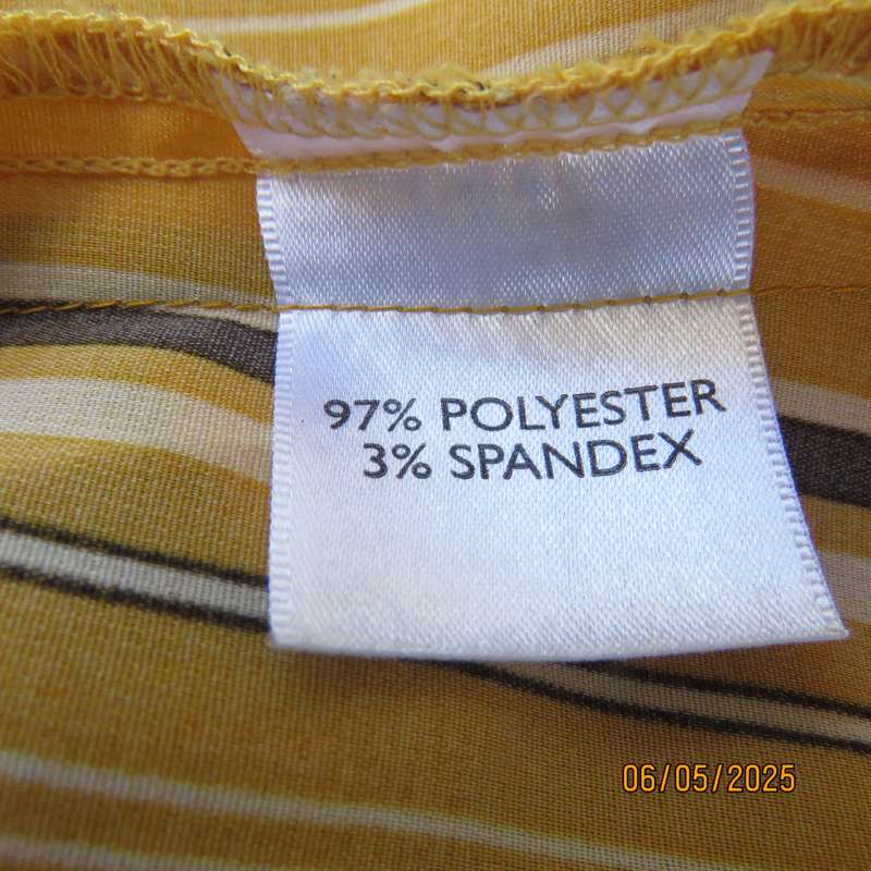 MILADYS button down vertical striped top in mustard-vanilla and brown. Size 38