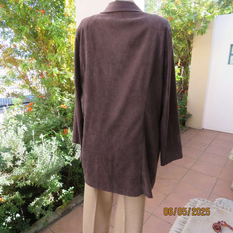 ML Classics fawn brown stretch polyester with suede look long jacket. Size 42-44