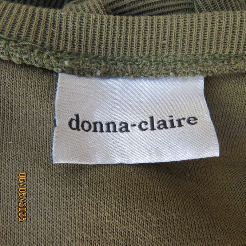 DONNA CLAIRE dark olive green V neck slip over top with appliqued flowers. Size 48