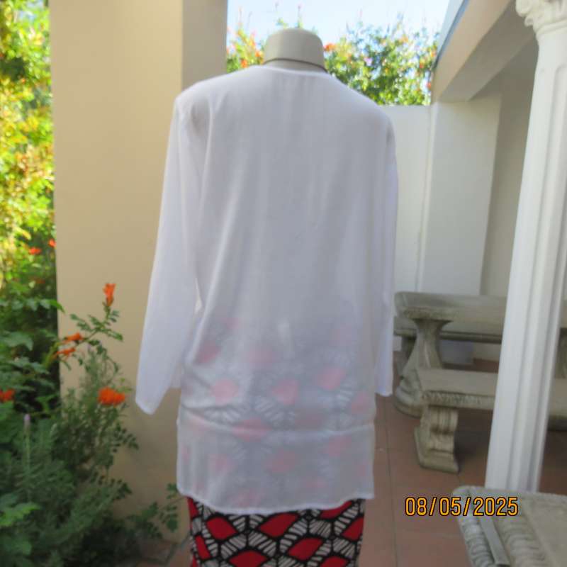 White fine thin cotton slip over long sleeve embroidered top from India. Size 40