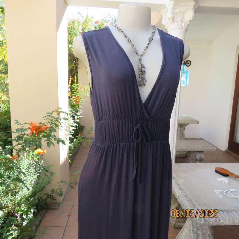 LIFESTYLE dark slate grey maxi dress in viscose stretch. Double elasticated waist. Size 34-36