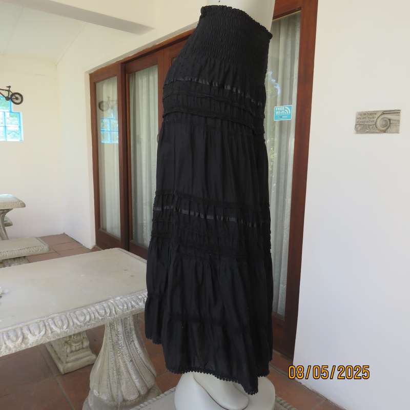 WOOLWORTHS black ankle length 100% cotton tiered skirt. Wide elasticated yoke. Size 40