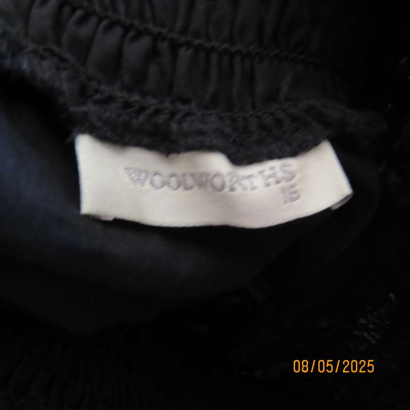WOOLWORTHS black ankle length 100% cotton tiered skirt. Wide elasticated yoke. Size 40