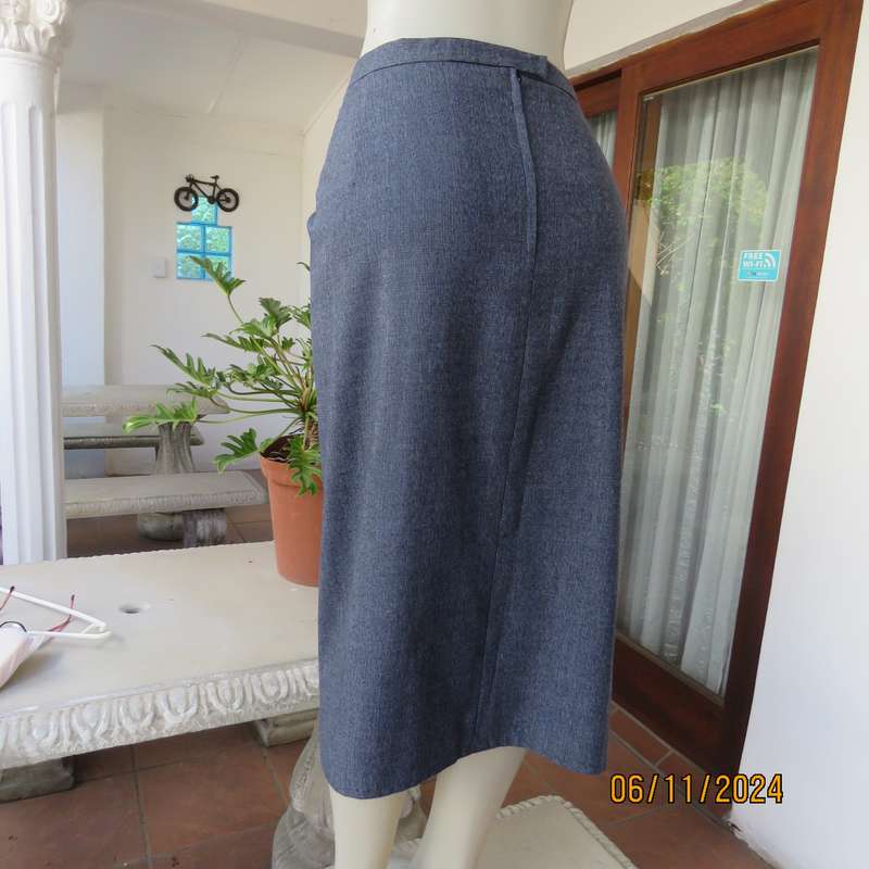 Blue fine check polycotton fully lined pencil skirt. Zip at back.Size 50-26.Owner made.Very good con