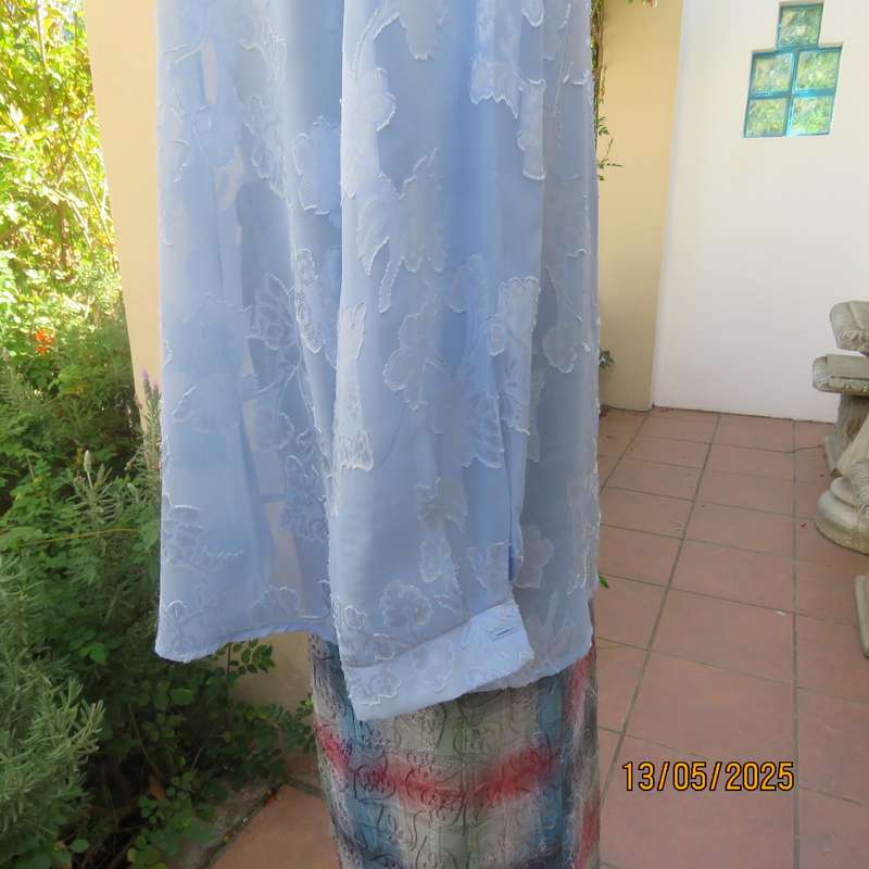 DONNA CLAIRE periwinkle blue sheer floral embossed polyester long sleeve top size 42-44