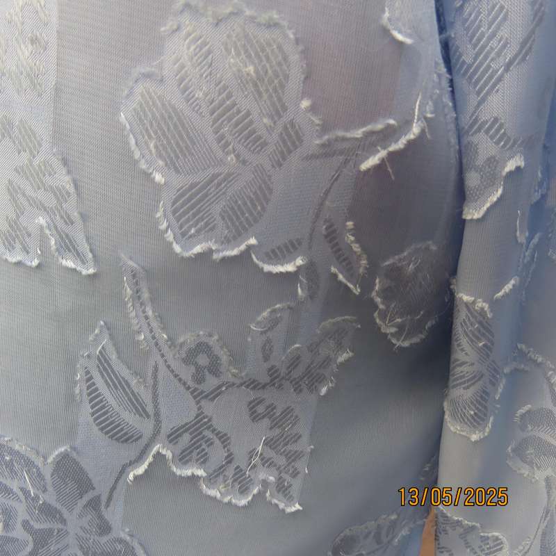DONNA CLAIRE periwinkle blue sheer floral embossed polyester long sleeve top size 42-44