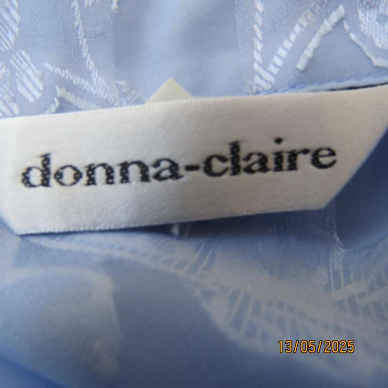 DONNA CLAIRE periwinkle blue sheer floral embossed polyester long sleeve top size 42-44
