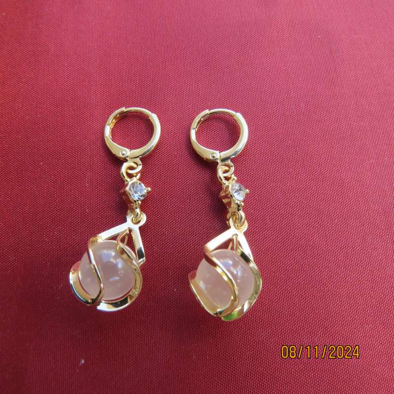 Cute milky stone hanging earrings with faux diamond. Hanging length 3cm. New item.