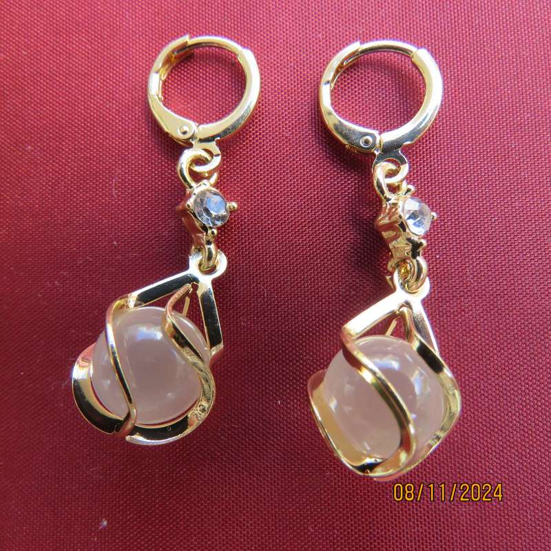 Cute milky stone hanging earrings with faux diamond. Hanging length 3cm. New item.