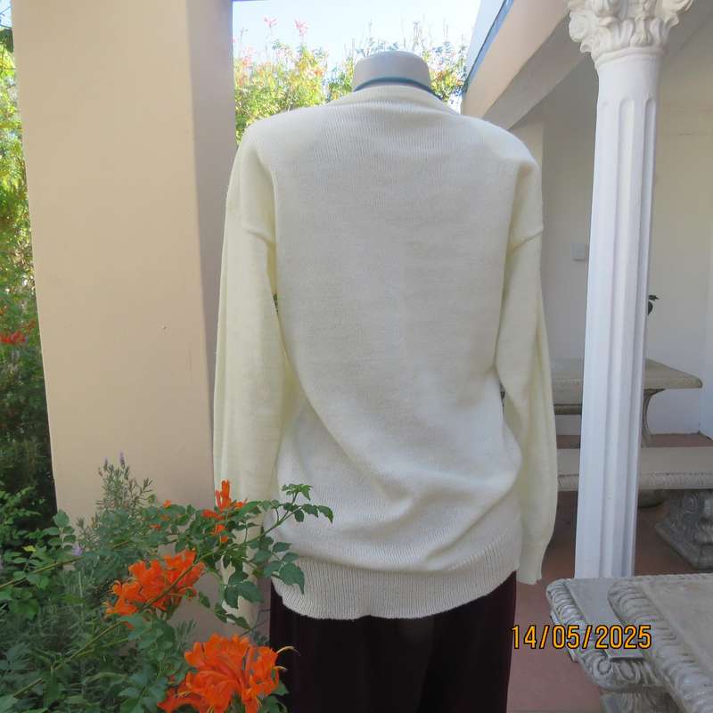 Plain light cream handknit acrylic sweater size 36-38. V neck.