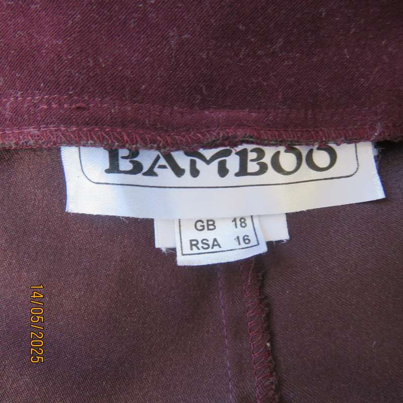 BAMBOO dark plum dress pants size 40. Elasticated back. Tapered legs.