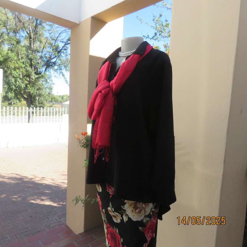 Very black AMARA long raglan sleeve button down textured polyester top. Size 46