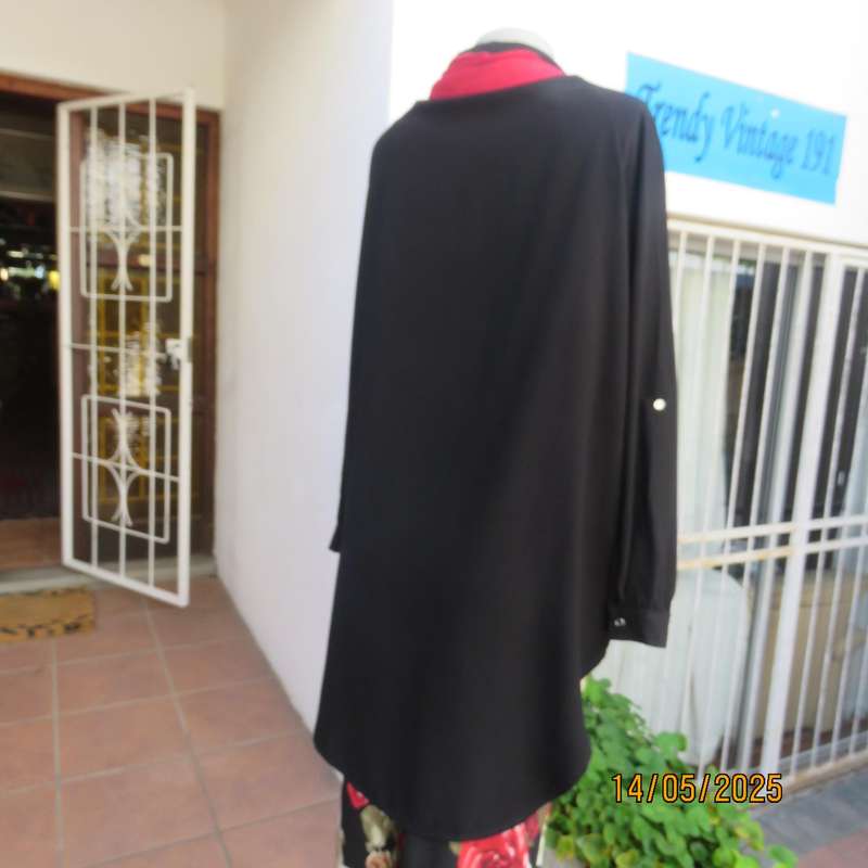Very black AMARA long raglan sleeve button down textured polyester top. Size 46