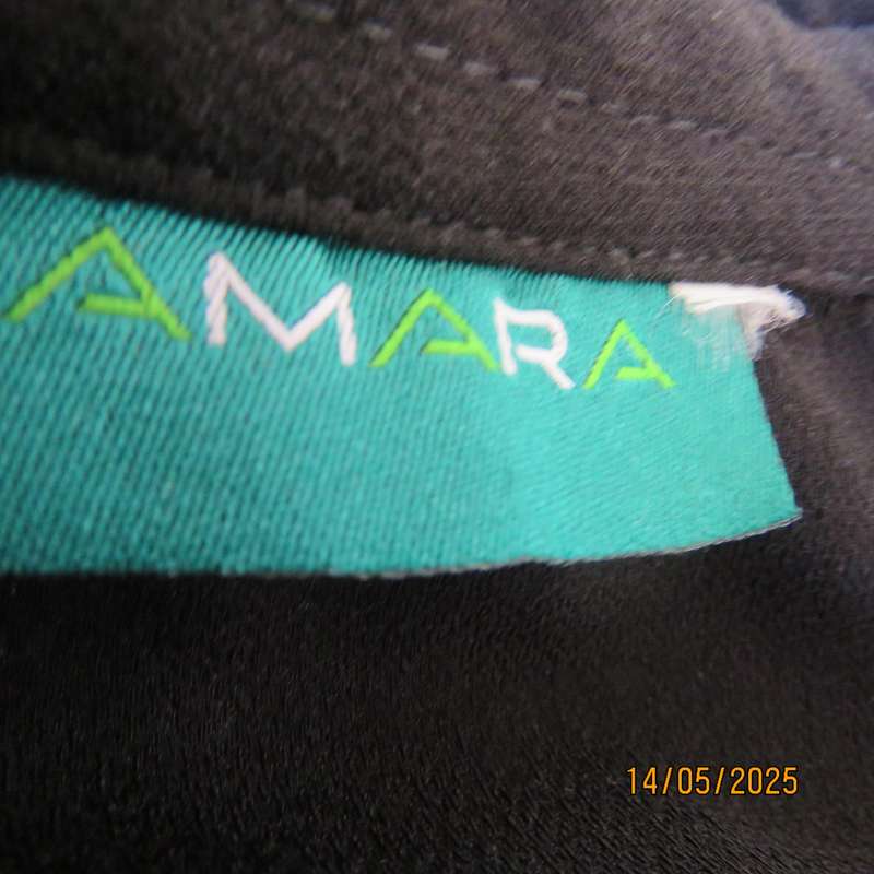 Very black AMARA long raglan sleeve button down textured polyester top. Size 46