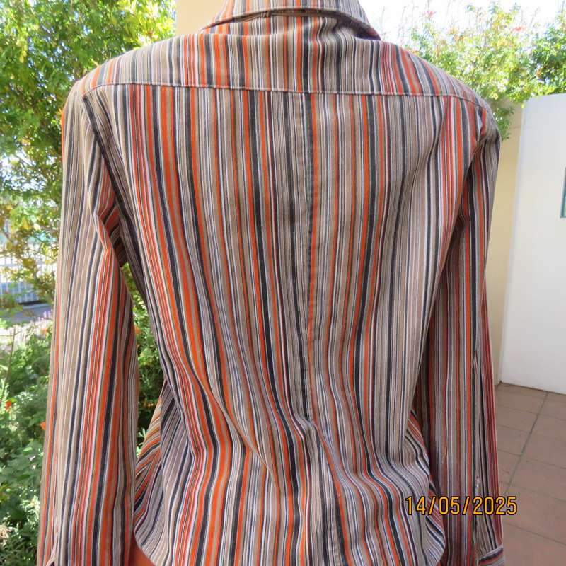 TRUWORTHS warm corded beige-brown and orange stretch cotton striped top. Size 34