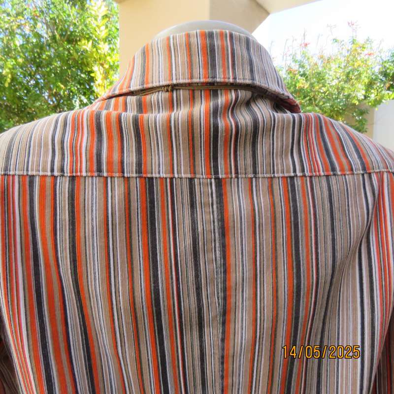 TRUWORTHS warm corded beige-brown and orange stretch cotton striped top. Size 34