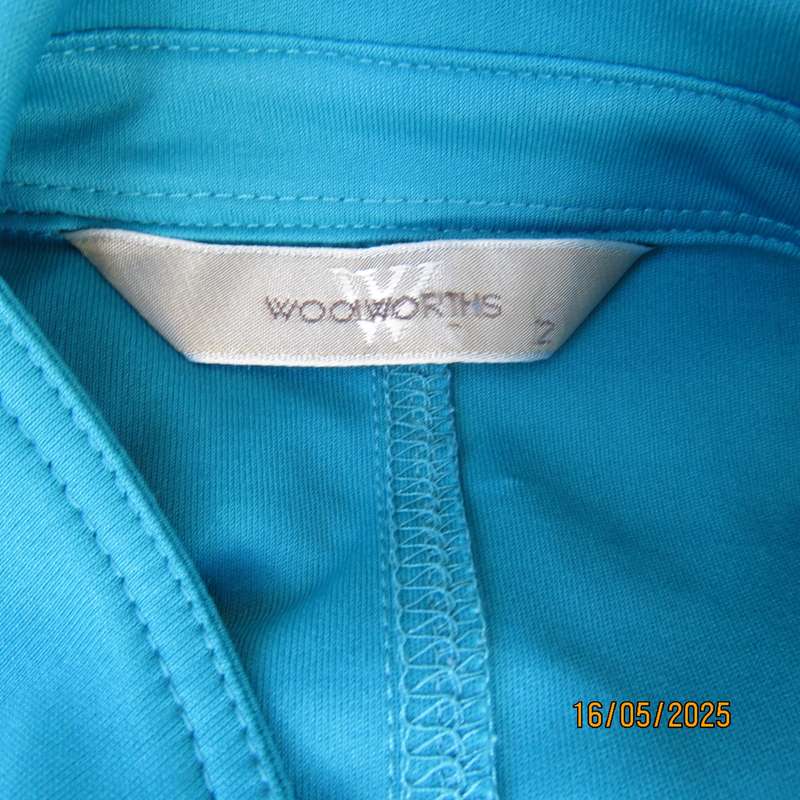 WOOLWORTHS long sleeve jade stretch polyester button down top. Size 36