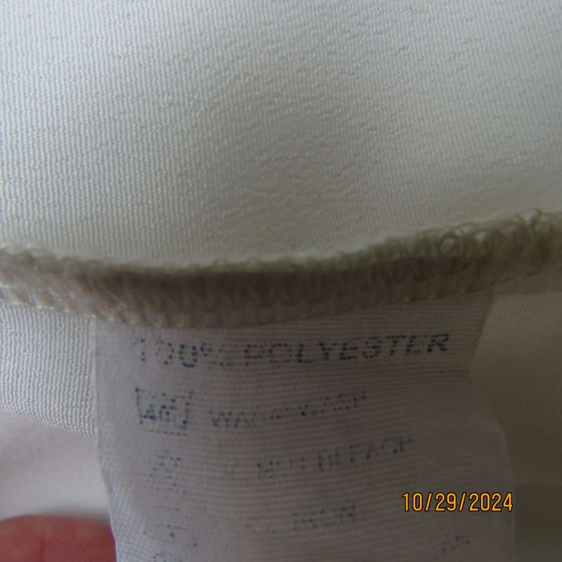 Classic light cream button down short sleeve top with V and collar.Size 42 by TOGETHER. Silky poly.