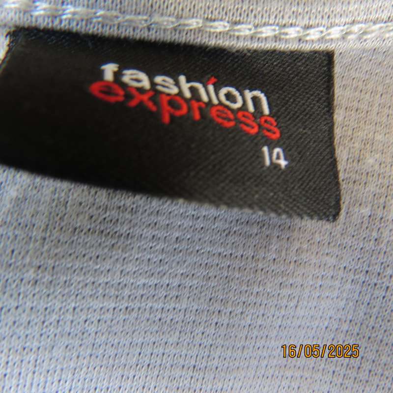 FASHION EXPRESS smoky grey polyester peplum style top size 38.