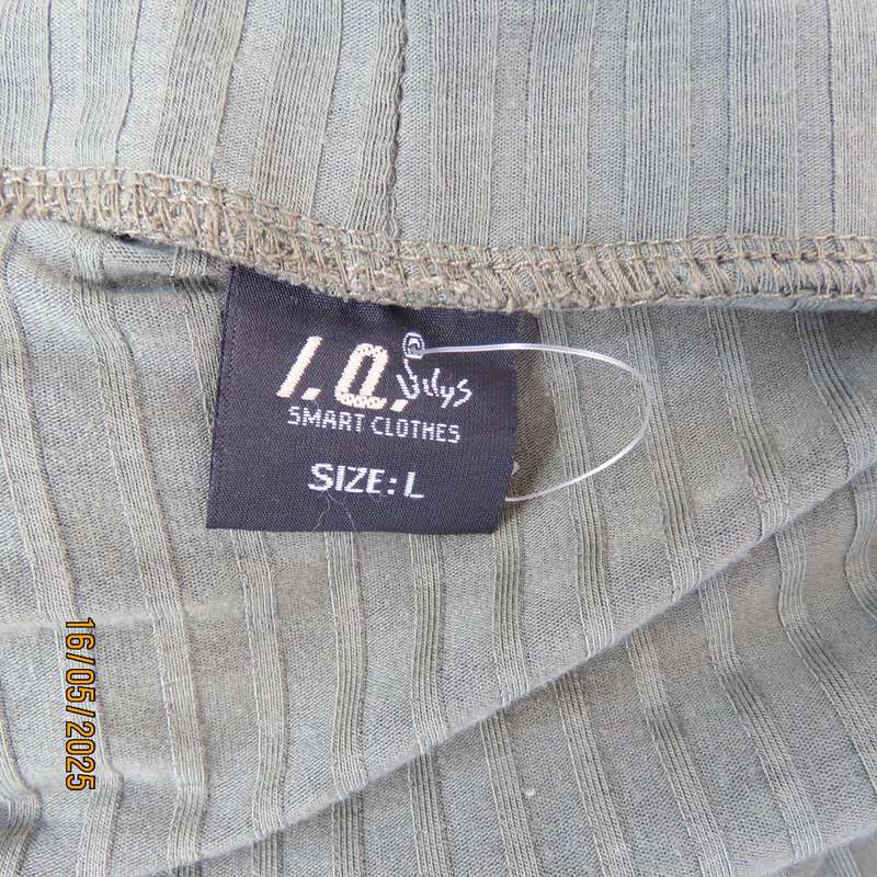 IQ olive green ribbed polyester bodycon low calf length skirt. Size 34