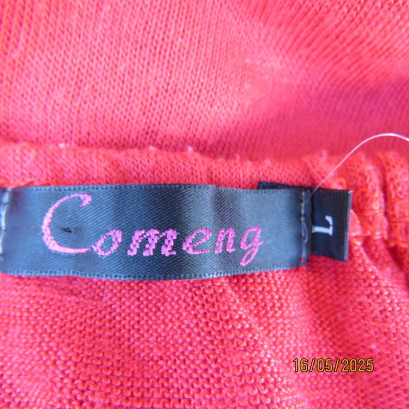 COMENG cherry red woven polyester slip over size 40 top. Short raglan sleeves.