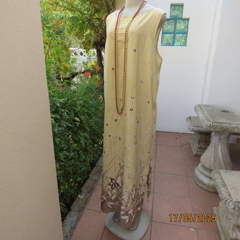 IT'S RACHEL rich cream long shift dress from Australia with brown-ecru-pink border.Size 44