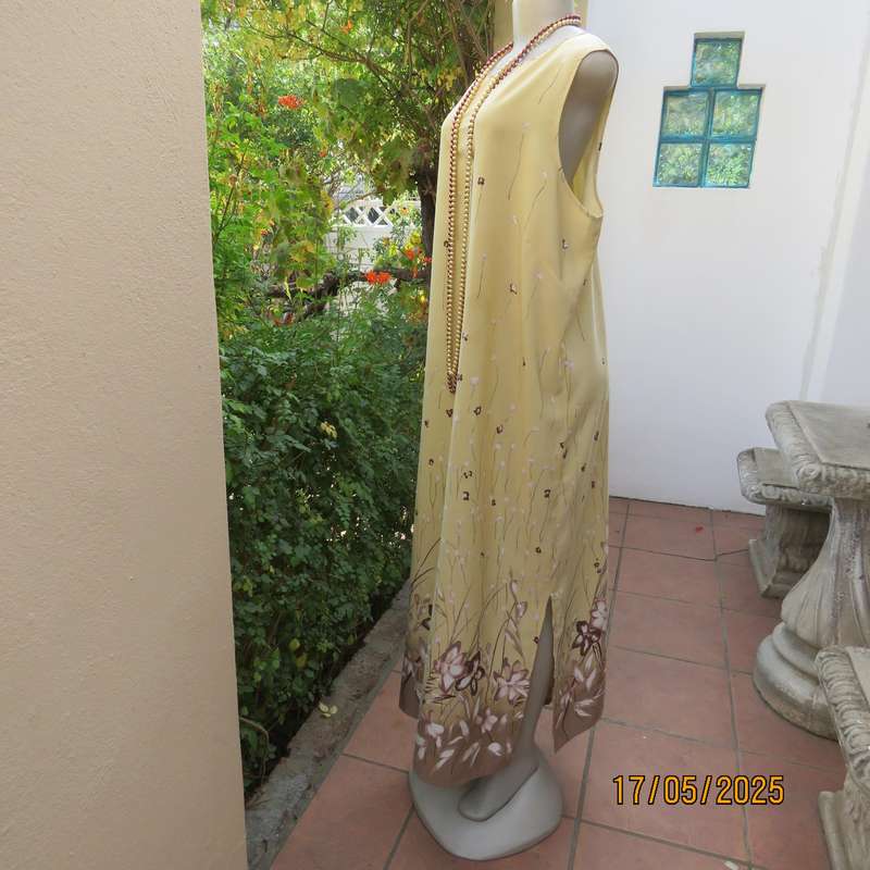 IT'S RACHEL rich cream long shift dress from Australia with brown-ecru-pink border.Size 44