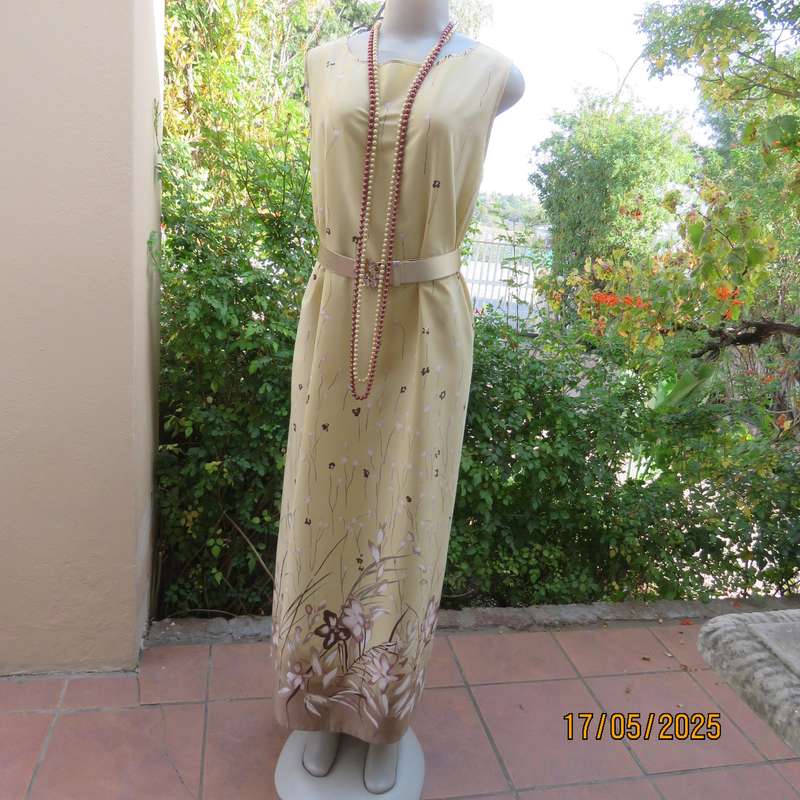 IT'S RACHEL rich cream long shift dress from Australia with brown-ecru-pink border.Size 44