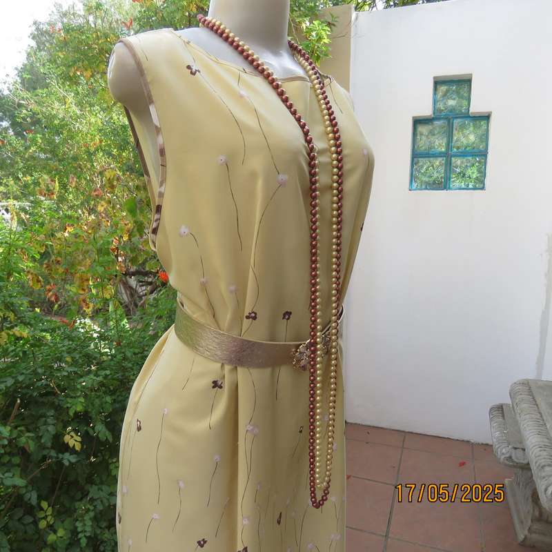 IT'S RACHEL rich cream long shift dress from Australia with brown-ecru-pink border.Size 44