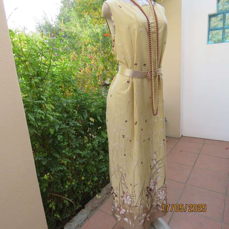 IT'S RACHEL rich cream long shift dress from Australia with brown-ecru-pink border.Size 44